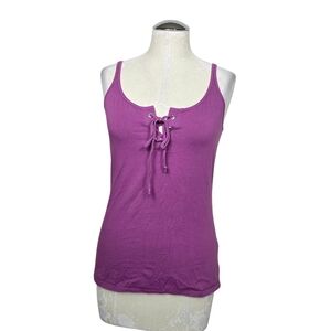 New York & Company Purple Lace Up Tank Top Scoop Neck M